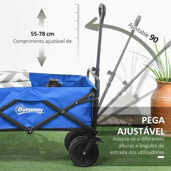 Outsunny Carrinho de Transporte Dobrável com Bolsa Térmica Removível Capacidade 100 kg para Campismo Praia 113x57x77-100 cm Azul - Image 5