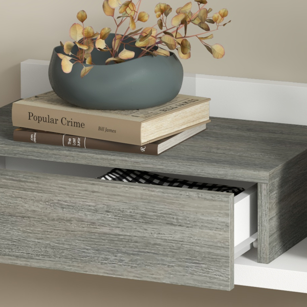 HOMCOM Conjunto de Móveis de Entrada com Espelho e Gaveta Móvel de Entrada Suspenso Estilo Moderno 75x3,5x75 cm e 75x30,5x20 cm Branco e Cinza - Image 9