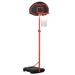 HOMCOM Tabela de Basquetebol com Altura Ajustável 194-249 cm Rodas e Base Recarregável para Adolescentes e Adultos Vermelho e Preto