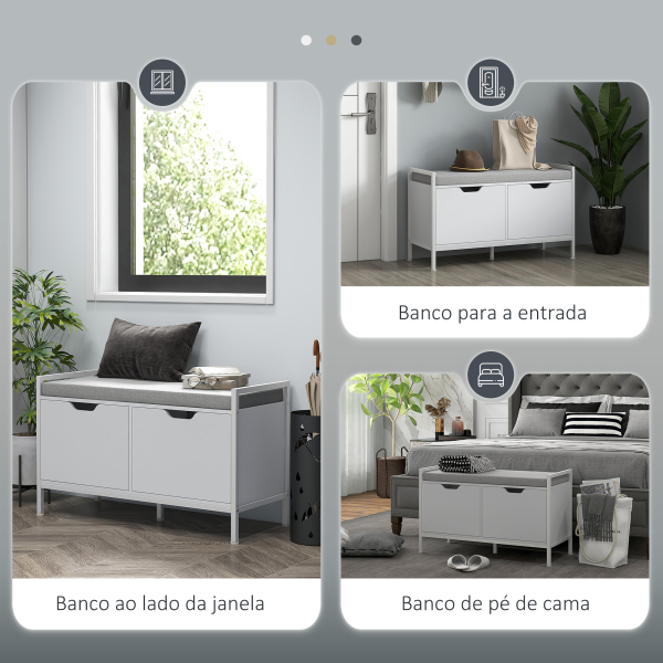 HOMCOM Banco Sapateira para Entrada com Assento Almofadado Amovível para 4 Pares de Sapatos 84x35x50 cm Branco - Image 7