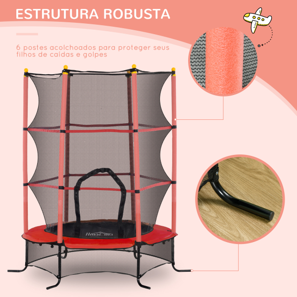 HOMCOM Trampolim para Crianças com Rede de Segurança e Estrutura de Aço para Interiores e Exteriores Carga 50 kg Ø163x190 cm Vermelho - Image 5