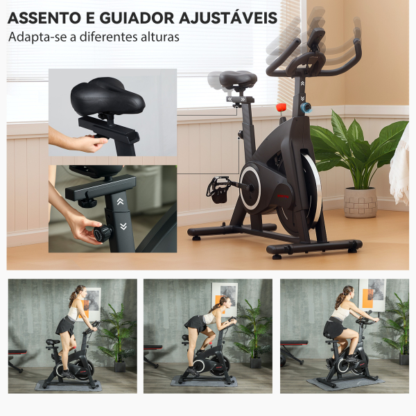 SPORTNOW Bicicleta Estática Bicicleta Fitness com Volante de Inércia de 15 kg Ecrã LED Guiador e Assento Ajustável 108x53x111 cm Preto - Image 6