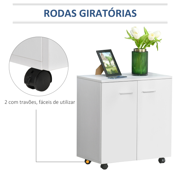 HOMCOM Armário de Armazenamento Moderno Móvel para Armazenamento com Rodas Armário e Prateleiras 60x35x65cm Branco - Image 5