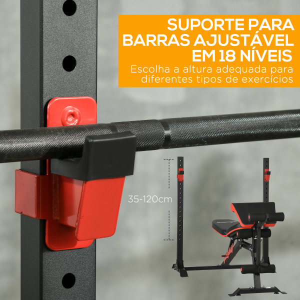 SPORTNOW Banco de Musculação Multifuncional Banco de Pesos com Encosto Reclinável e Suporte de Barras Ajustável 180x110x126 cm Preto - Image 6