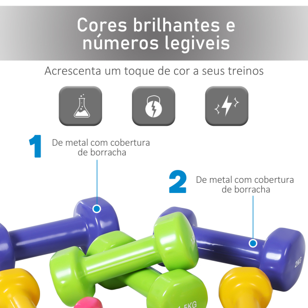 HOMCOM Jogo de 8 Halteres Hexagonais 4 Pares 2kg 1,5kg 1kg 0,5kg com Revestimento Pesos para Exercícios em Casa Academia Aço Multicolor - Image 5