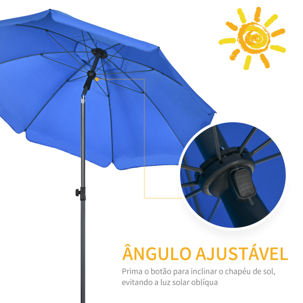 Outsunny Chapéu de Sol de Praia Grande Ø180 cm Chapéu de Sol de Exterior com Ângulo Ajustável Proteção UV50+ Mastro de Ø32 mm Azul - Image 5