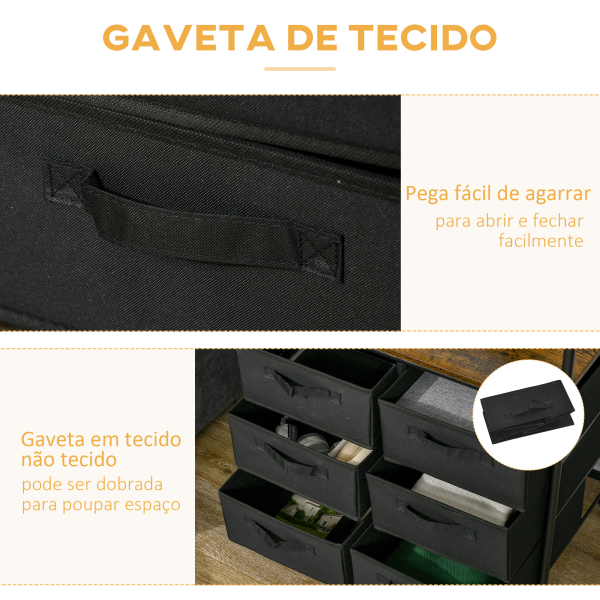 HOMCOM Cabideiro para Roupa com Rodas 6 Gavetas de Tecido Barra para Pendurar para Corredor Quarto 63,5x40x172,5 cm Castanho Rústico - Image 5