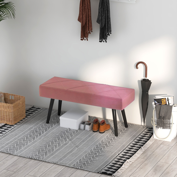 HOMCOM Banco de Pé de Cama Multifuncional e Moderno Banco de Dormitório com Pés de Aço e Assento Acolchoado 100x36x45 cm Rosa - Image 8