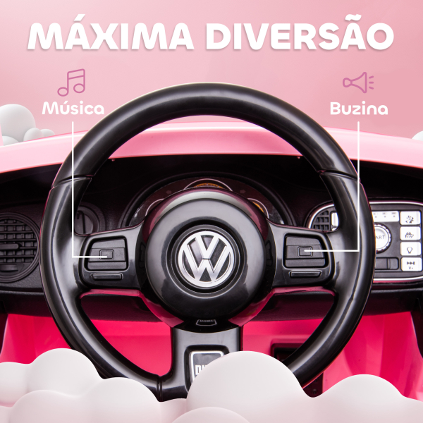 AIYAPLAY Carro Elétrico para Crianças Carro Elétrico Infantil Volkswagen Beetle com Bateria 12V Faróis Buzina e Música 97x56,5x46 cm Rosa - Image 8