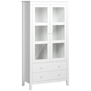 HOMCOM Vitrine de Sala de Estar Estante para Escritório com 2 Portas de Vidro Temperado 3 Prateleiras e 2 Gavetas 80x40x160 cm Branco