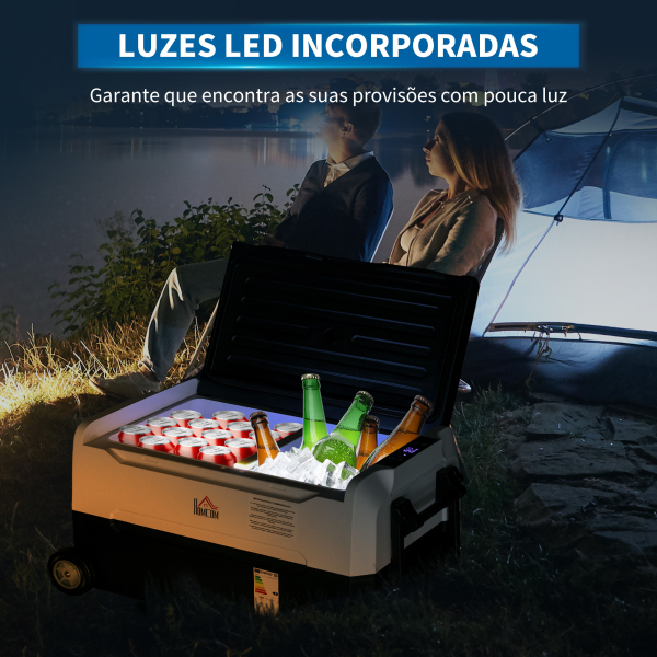 HOMCOM Geleira Elétrica de Compressor Portátil 30,5L para Carro -20℃ a 20℃ com 2 Rodas Alças e Congelador 56,8x33x26,2 cm Preto - Image 6