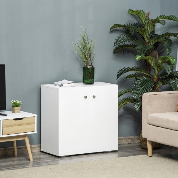 HOMCOM Aparador de Sala de Estar com 2 Portas Armário Auxiliar com 2 Prateleiras para de Livros Roupa Brinquedos Estilo Moderno 70x39x70cm Branco - Image 7