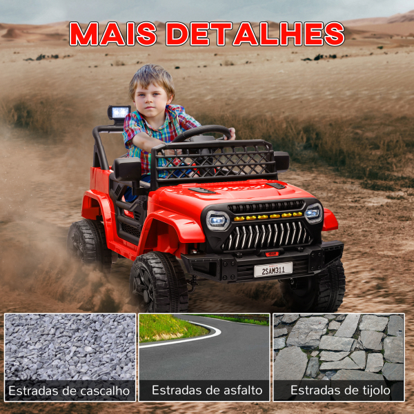 AIYAPLAY Carro Elétrico para Crianças Carro Elétrico Infantil UTV 12V com Velocidade Ajustável USB e Faróis  95x62,5x65 cm Vermelho - Image 6