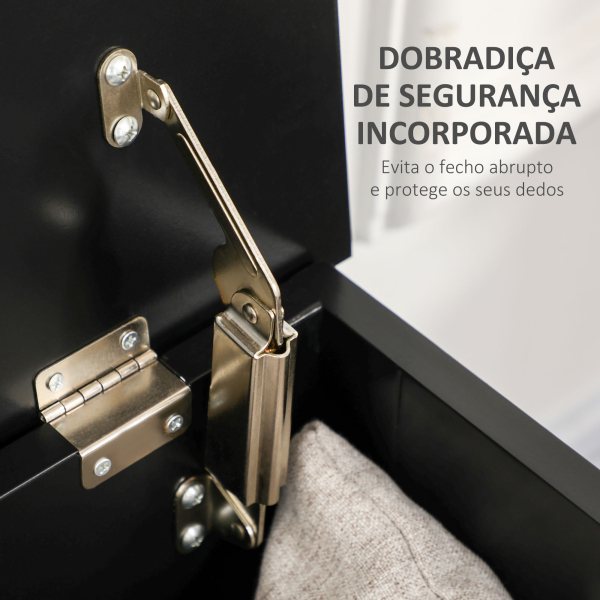 HOMCOM Baú de Armazenamento de Madeira Baú de Arrumação com Dobradiça de Segurança Carga Máxima 20 kg 81x40x46 cm Preto - Image 6