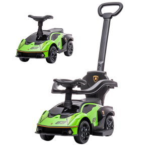 AIYAPLAY 2 em 1 Carro Andador para Crianças 12-36 Meses Lamborghini Essenza SCV2 Carro Andador com Buzina Guiador e Grade de Segurança Removível 86,5x40x89,5cm Verde e Preto