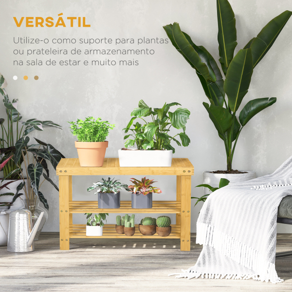 HOMCOM Banco Sapateira de Bambu Organizador de Sapatos com 2 Prateleiras para 6-9 Pares de Sapatos 70x28x45 cm Madeira - Image 6