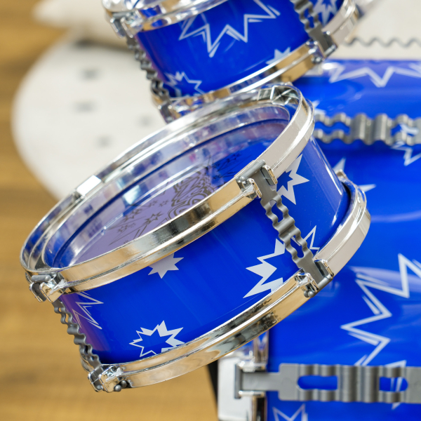 AIYAPLAY Bateria Infantil com Banco Bateria para Crianças acima de 3 Anos com Pedal e Baqueta Desenho de Estrelas 65x22x57 cm Azul - Image 9