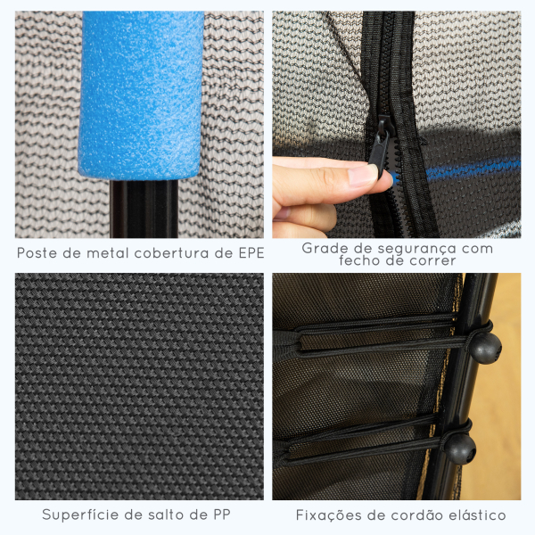 HOMCOM Trampolim para Crianças Cama Elástica Infantil com Rede de Segurança para Interiores e Exteriores Carga 50 kg Ø163,5x190 cm Azul - Image 6
