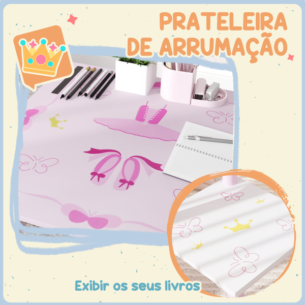 AIYAPLAY Mesa e Cadeiras para Crianças Conjunto de 3 Peças com Mesa Cadeiras Infantil Estilo Princesa pRosa e Branco - Image 5