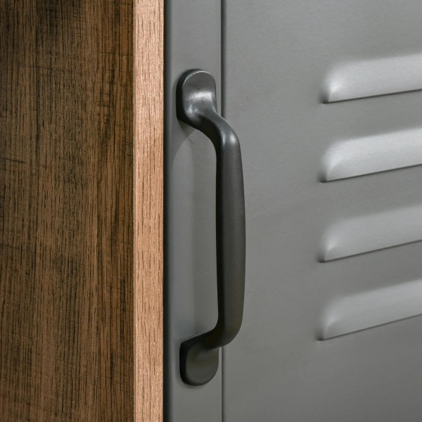 HOMCOM Aparador com Porta de Metal Móvel Auxiliar com 3 Prateleiras Abertas e Armário com Porta e Prateleira Ajustável 80x35x82cm Madeira Natural - Image 8