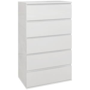 HOMCOM Cómoda com 5 Gavetas de Madeira Cómoda de Dormitório Cómoda Branca para Sala de Estar Estilo Moderno 55x33x100 cm Branco