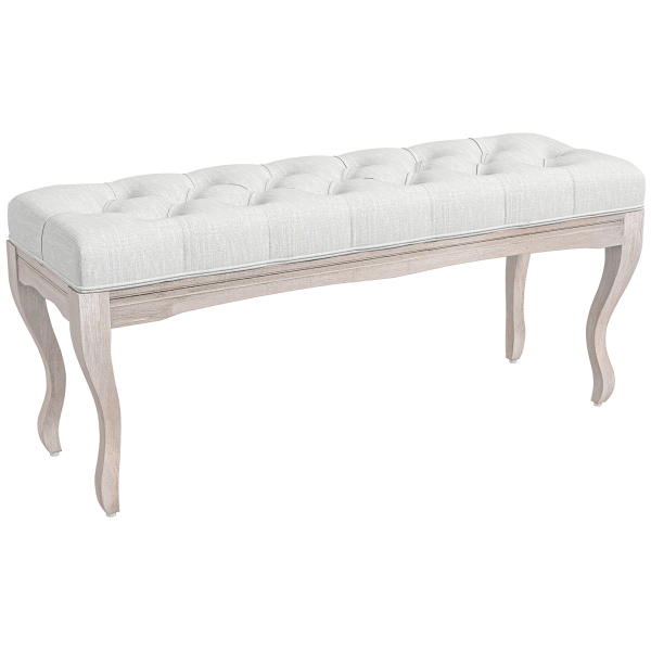 HOMCOM Banco Pé de Cama com Pés de Madeira e Assento Acolchoado para Dormitório Entrada Corredor 110x37x49 cm Creme
