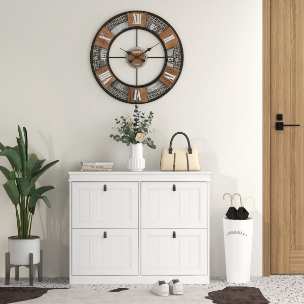 HOMCOM Móvel Sapateira Branco Sapateira Estreita com 4 Portas e Prateleira Ajustável para 20 Pares de Sapatos 105x24x82,5 cm Branco - Image 8
