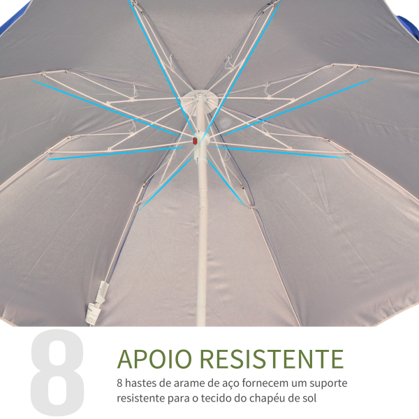Outsunny Chapéu de Sol de Praia Grande Ø160 cm Chapéu de Sol de Exterior com Ângulo Ajustável Proteção UV Impermeavel e Bolsa de Transporte Azul - Image 6
