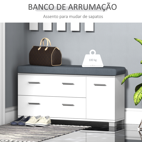 HOMCOM Móvel Cabide de Entrada com Espelho Ganchos e Sapateira Móvel de Entrada com 3 Ganchos Prateleira e 2 Gavetas Branco - Image 6