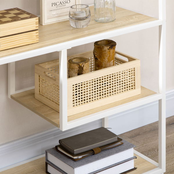 HOMCOM Estante de Armazenamento para Livros com Estrutura de Aço para Escritório Sala de Estar Estúdio 83x34x180cm Carvalho e Branco - Image 8