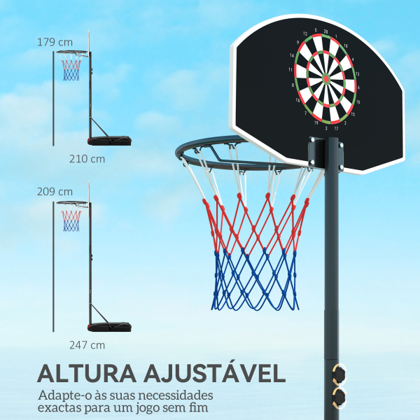 SPORTNOW Tabela de Basquetebol para Exterior com Alvo de Dardos com Ajustável 210-247 cm Rodas Base Rellenável Preto - Image 5