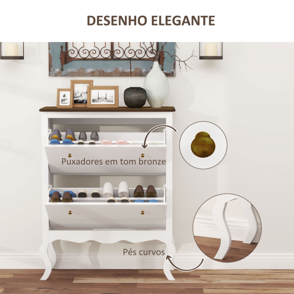 HOMCOM Móvel Sapateira Estilo Francês Sapateira com 2 Gavetas Prateleiras Ajustáveis para 16 Pares de Sapato 84x29x109 cm Branco - Image 6