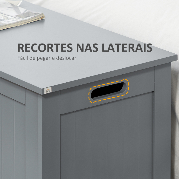 HOMCOM Baú de Armazenamento de Madeira Baú de Arrumação com Dobradiça de Segurança Carga Máxima 20 kg 81x40x46 cm Cinza - Image 6