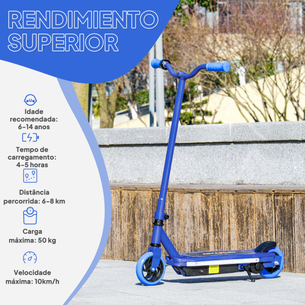 AIYAPLAY Trotinete Elétrica para Crianças Máx. 10 km/h Motor 80 W Autonomia Máxima 8 km Trotinete com Luzes LED Travão Traseiro 76x46x93 cm Azul - Image 6