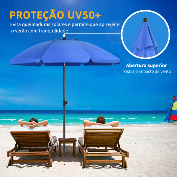 Outsunny Chapéu de Sol de Praia Grande Ø180 cm Chapéu de Sol de Exterior com Ângulo Ajustável Proteção UV50+ Mastro de Ø32 mm Azul - Image 4