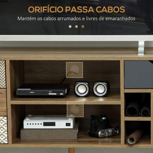 HOMCOM Móvel de TV com Prateleira de Armazenamento 4 Gavetas e Pés de Metal para Televisores de até 50 Polegadas 120x39x64cm Marrom - Image 5