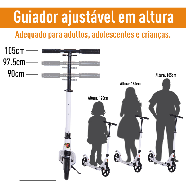 HOMCOM Trotinete dobrável altura ajustável e guiador para adultos e crianças acima de 14 anos com rodas grandes e freio Carga 100kg branco - Image 6