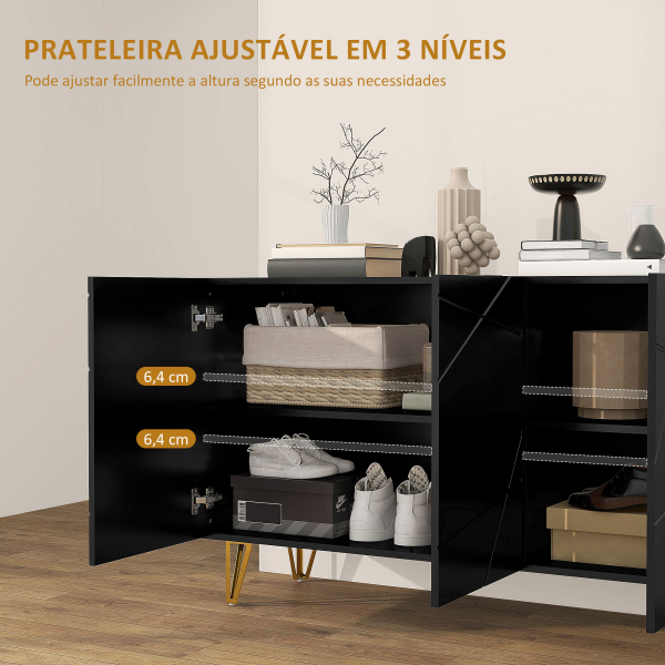 HOMCOM Aparador para Sala Aparador de Entrada com 3 Portas e Prateleiras Ajustáveis para Cozinha Sala 120x40x75 cm Preto - Image 7