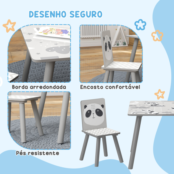 ZONEKIZ Conjunto de Mesa e Cadeiras para Crianças de 3 Peças Mesa Infantil com 2 Cadeiras Conjunto de Móveis para Atividades Cinza - Image 5