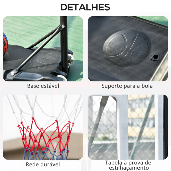 HOMCOM Tabela de Basquetebol para Exterior com Altura Ajustável  206-260 cm Rodas e Base Recarregável Preto - Image 7