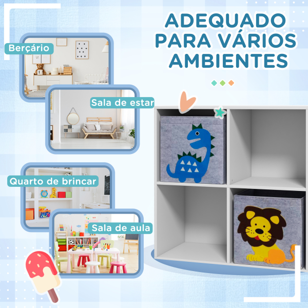ZONEKIZ Estante para Brinquedos com 6 Compartimentos e 3 Caixas de Tecido não Tecido e Desenho de Animais 61,8x29,9x61,8 cm Branco e Cinza - Image 8