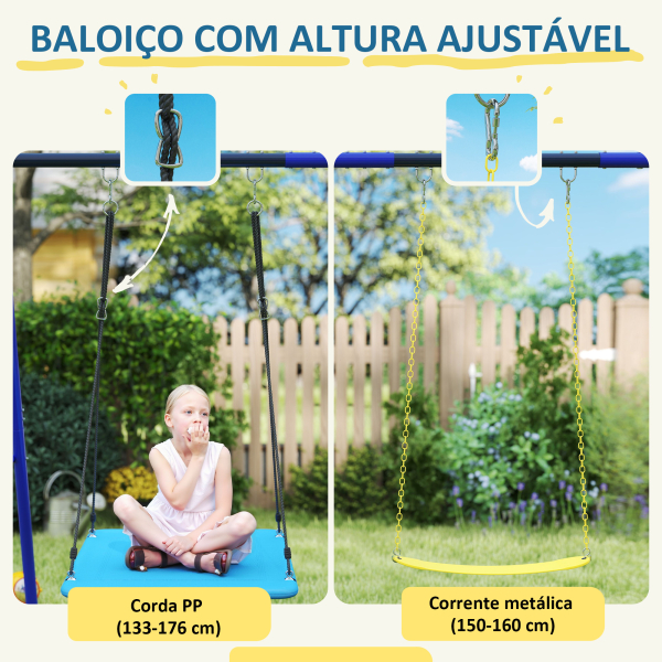 AIYAPLAY Conjunto de Baloiços para Crianças com 2 Baloiços Simples e 1 Baloiço Plataforma 365x180x184 cm Multicor - Image 6
