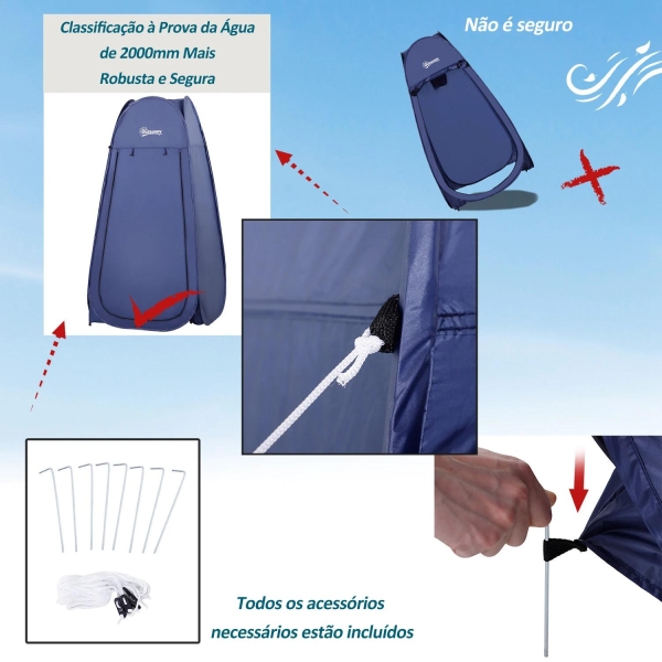 Outsunny Tenda de Duche para Campismo Dobrável Pop UP Tenda de Privacidade com proteção UV e Tecido Impermeável 100x100x185cm Azul Escuro - Image 7