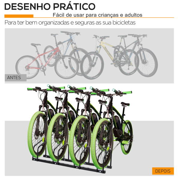 HOMCOM Estacionamento para 4 Bicicletas Suporte de Aço para Estacionar Bicicletas no Chão para Interior e Exterior 110x33x27 cm Preto - Image 7