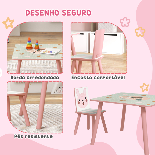 ZONEKIZ Conjunto de Mesa e Cadeiras para Crianças de 3 Peças Mesa Infantil com 2 Cadeiras Conjunto de Móveis para Atividades Rosa - Image 5