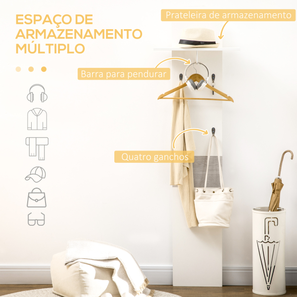 HOMCOM Móvel Cabide de Entrada com 4 Ganchos Cabide de Parede com Barra Suspensa de Alumínio 50x23,5x160cm Branco e Cinza - Image 5