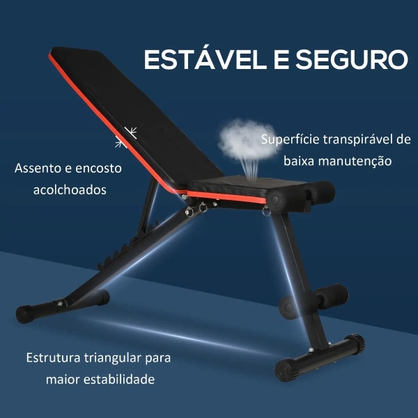 HOMCOM Banco de Peso com Altura Ajustável Banco de Pesos com Encosto Inclinável em 7 Posições para Treinamento em Casa academia 116x43x56-116cm Preto - Image 5