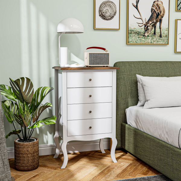 HOMCOM Cómoda com 4 Gavetas Cómoda para Dormitório Estilo Francês com Sistema Anti-Tombo 60x40x98,5 cm Branco e Madeira - Image 8