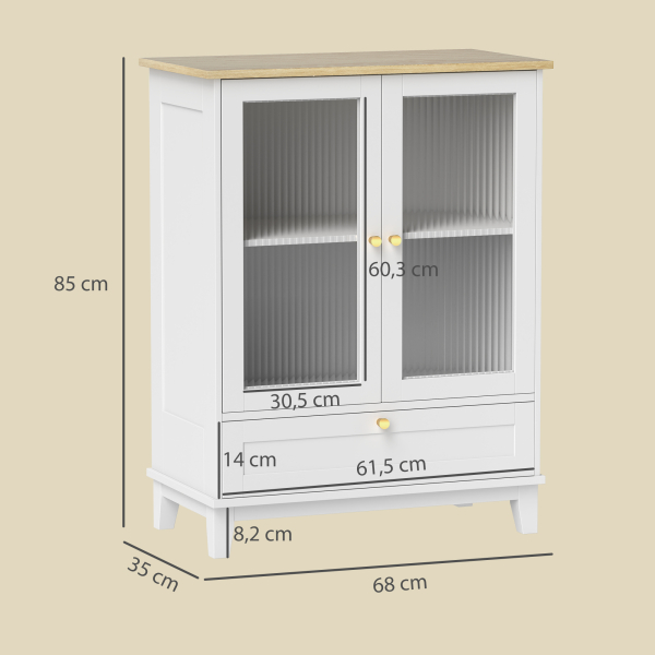 HOMCOM Aparador Sala de Estar com 2 Portas de Vidro Temperado Gaveta e Prateleira Ajustável 68x35x85 cm Branco - Image 3