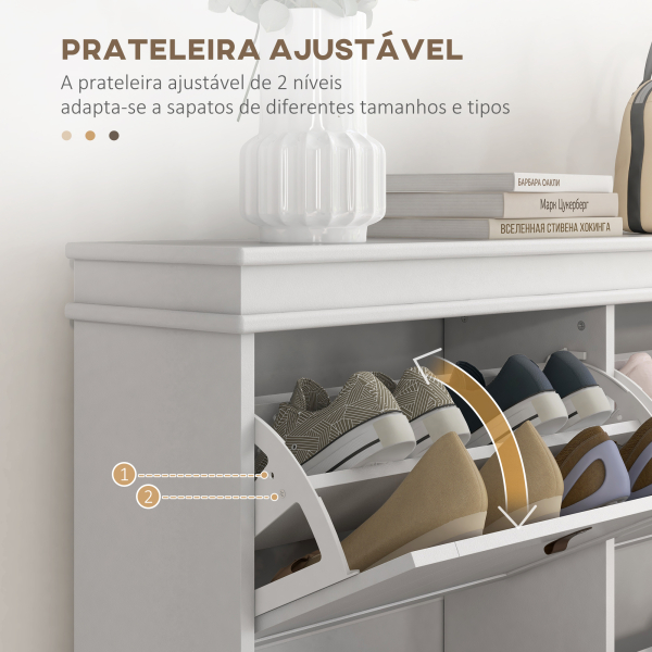 HOMCOM Móvel Sapateira Branco Sapateira Estreita com 4 Portas e Prateleira Ajustável para 20 Pares de Sapatos 105x24x82,5 cm Branco - Image 5